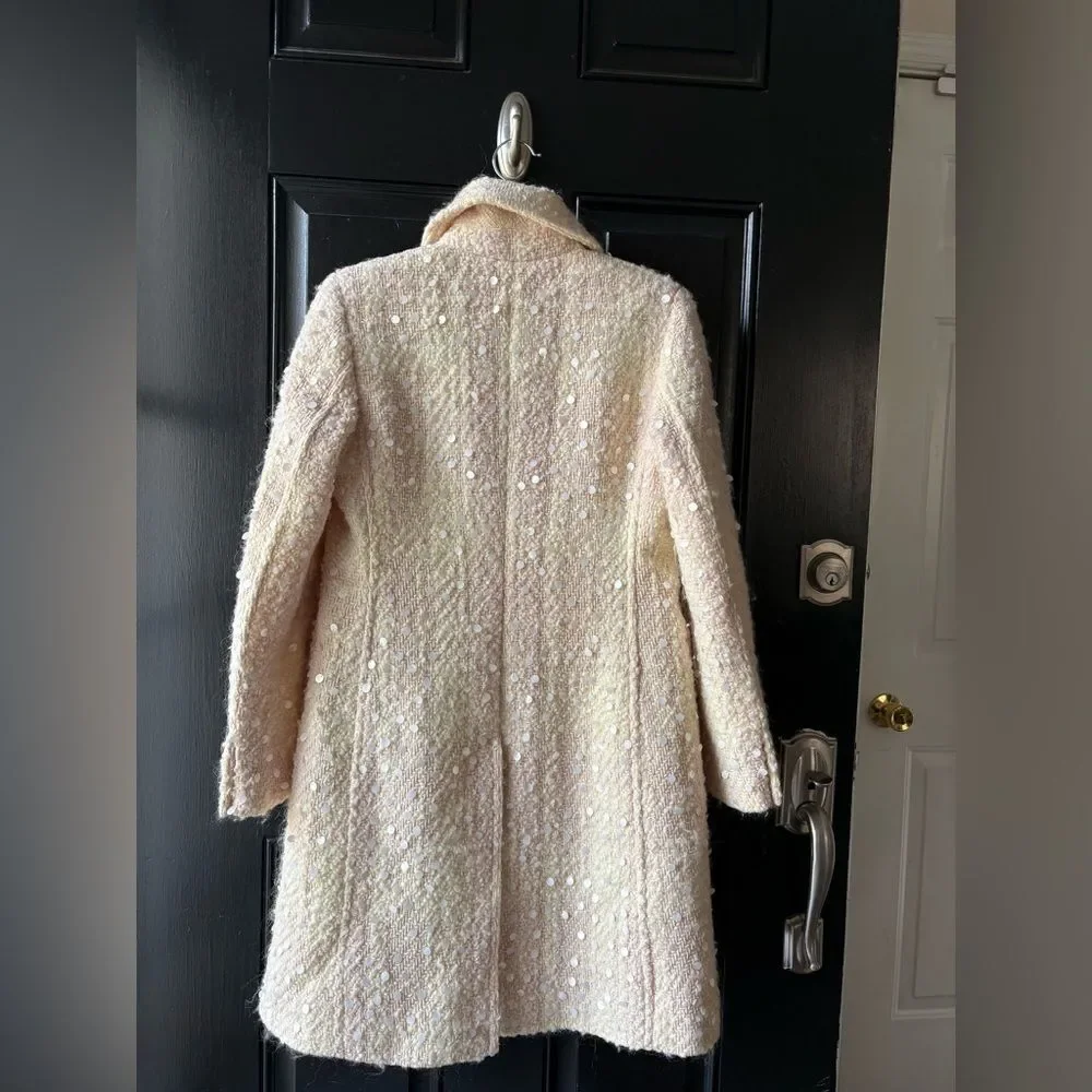 VTG Banana Republic Cream Pink Wool Sequin Coat Size MP - Picture 9 of 12